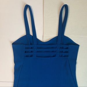 SEXY Blue ribbed mini dress with strappy back.